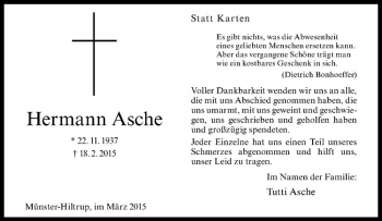 Anzeige von Hermann Asche von Westfälische Nachrichten