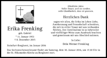 Anzeige von Erika Frenking von Westfälische Nachrichten
