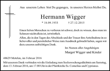 Anzeige von Hermann Wigger von Westfälische Nachrichten