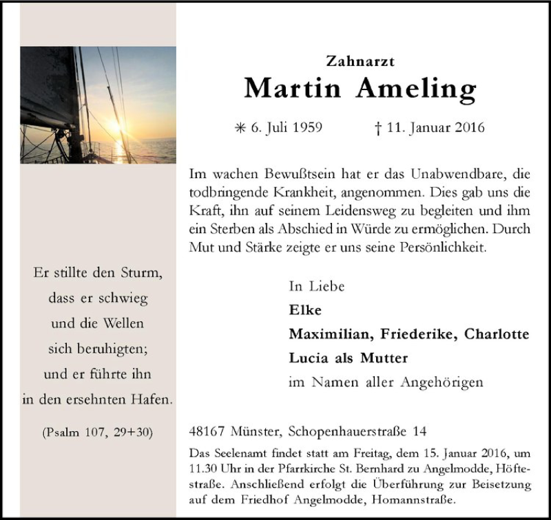  Traueranzeige für Martin Ameling vom 14.01.2016 aus Westfälische Nachrichten