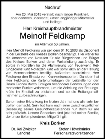 Anzeige von Meinolf Feldkamp von Westfälische Nachrichten