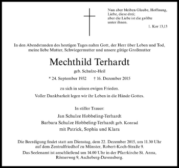 Anzeige von Mechthild Terhardt von Westfälische Nachrichten