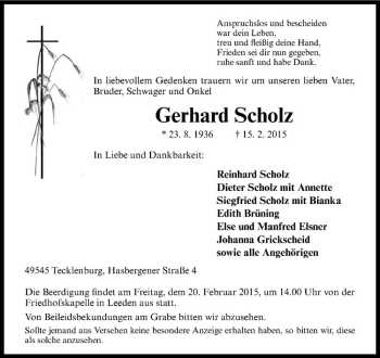 Anzeige von Gerhard Scholz von Westfälische Nachrichten
