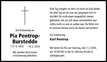 Anzeige von Pia Pentrop-Burstedde von Westfälische Nachrichten