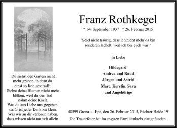 Anzeige von Franz Rothkegel von Westfälische Nachrichten