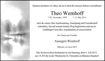 Anzeige von Theo Wemhoff von Westfälische Nachrichten