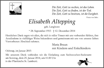 Anzeige von Elisabeth Altepping von Westfälische Nachrichten