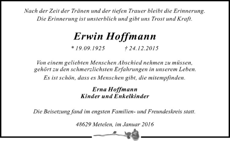  Traueranzeige für Erwin Hoffmann vom 20.01.2016 aus Westfälische Nachrichten
