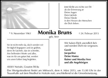 Anzeige von Monika Bruns von Westfälische Nachrichten