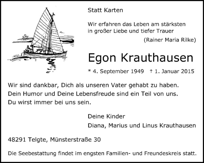  Traueranzeige für Egon Krauthausen vom 07.01.2015 aus Westfälische Nachrichten