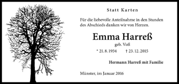 Anzeige von Emma Harreß von Westfälische Nachrichten