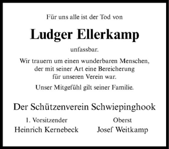 Anzeige von Ludger Ellerkamp von Westfälische Nachrichten