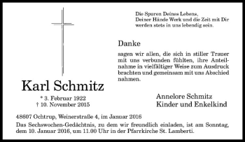 Anzeige von Karl Schmitz von Westfälische Nachrichten