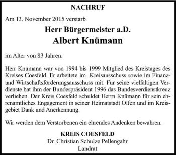 Anzeige von Albert Knümann von Westfälische Nachrichten