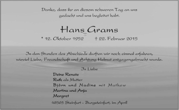 Anzeige von Hans Grams von Westfälische Nachrichten