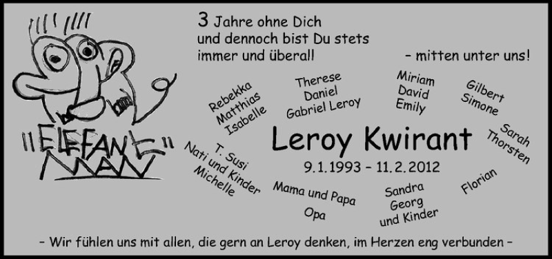  Traueranzeige für Leroy Kwirant vom 11.02.2015 aus Westfälische Nachrichten