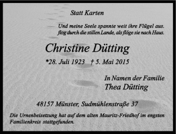 Anzeige von Christine Dütting von Westfälische Nachrichten