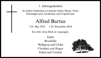 Anzeige von Alfred Bartus von Westfälische Nachrichten