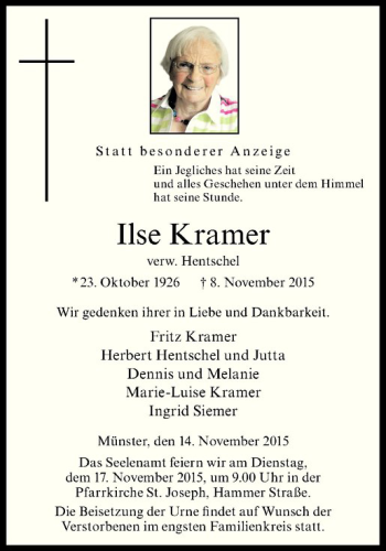 Anzeige von Ilse Kramer von Westfälische Nachrichten