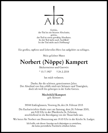 Anzeige von Norbert Kampert von Westfälische Nachrichten