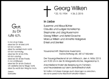 Anzeige von Georg Wilken von Westfälische Nachrichten
