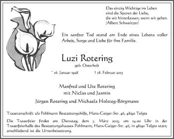 Anzeige von Luzi Rotering von Westfälische Nachrichten