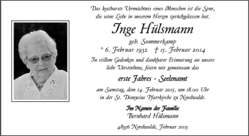 Anzeige von Inge Hülsmann von Westfälische Nachrichten