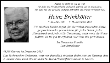 Anzeige von Heinz Brinkkötter von Westfälische Nachrichten