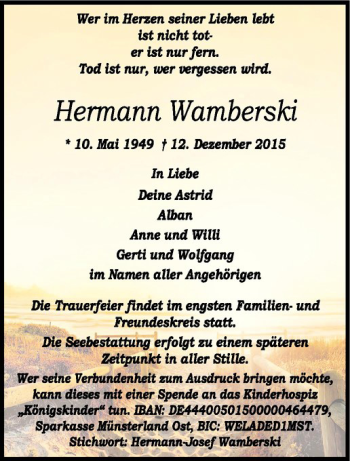 Anzeige von Hermann Wamberski von Westfälische Nachrichten