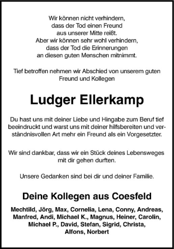 Anzeige von Ludger Ellerkamp von Westfälische Nachrichten