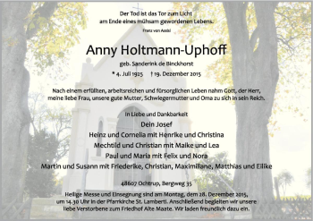 Anzeige von Anny Holtmann-Uphoff von Westfälische Nachrichten