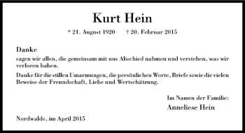Anzeige von Kurt Hein von Westfälische Nachrichten