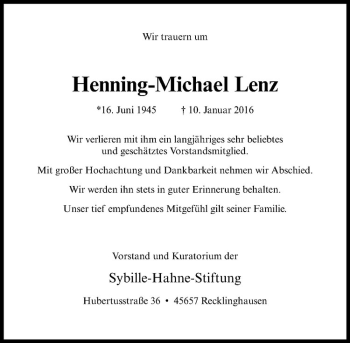 Anzeige von Henning-Michael Lenz von Westfälische Nachrichten