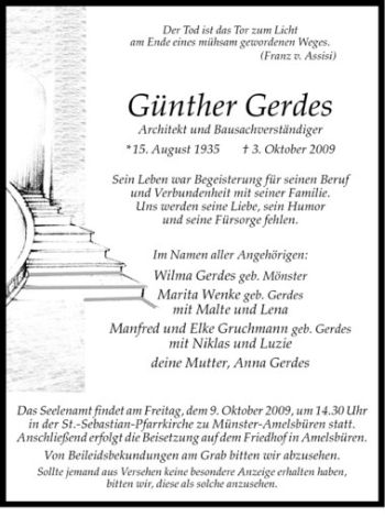Anzeige von Günther Gerdes von Westfälische Nachrichten