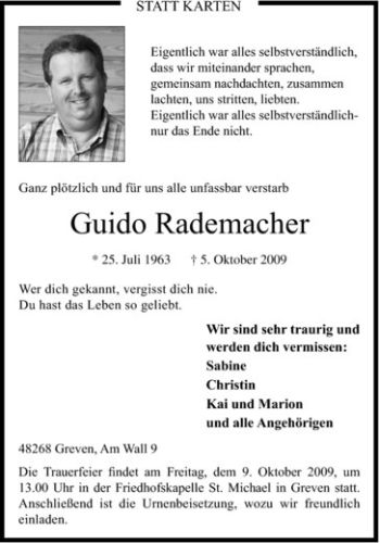 Anzeige von Guido Rademacher von Westfälische Nachrichten