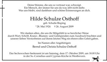Anzeige von Hilde Schulze Osthoff von Westfälische Nachrichten