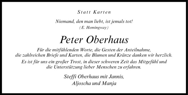  Traueranzeige für Peter Oberhaus vom 10.10.2009 aus Westfälische Nachrichten