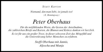 Anzeige von Peter Oberhaus von Westfälische Nachrichten