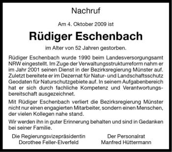 Anzeige von Rüdiger Eschenbach von Westfälische Nachrichten
