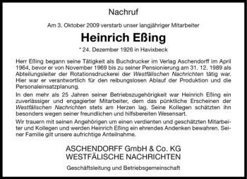 Anzeige von Heinrich Eßing von Westfälische Nachrichten