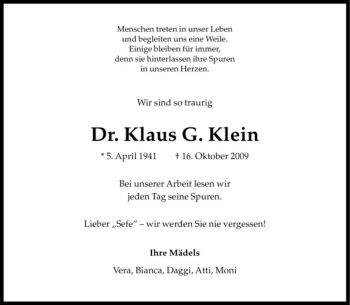 Anzeige von Klaus Klein von Westfälische Nachrichten