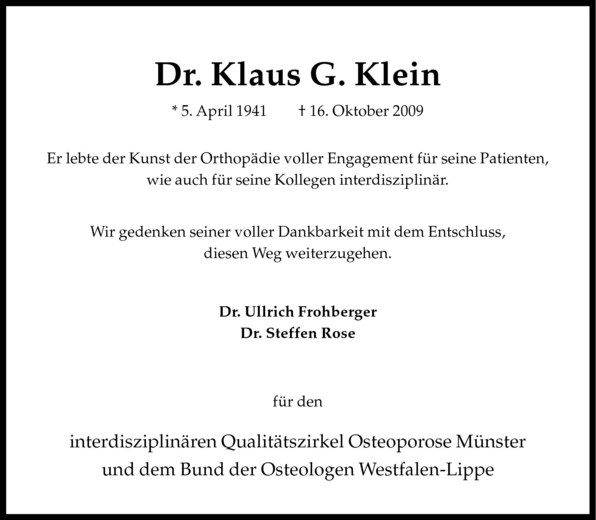  Traueranzeige für Klaus Klein vom 21.10.2009 aus Westfälische Nachrichten