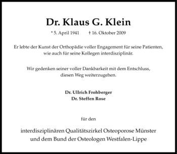 Anzeige von Klaus Klein von Westfälische Nachrichten