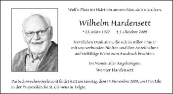 Anzeige von Wilhelm Hardensett von Westfälische Nachrichten