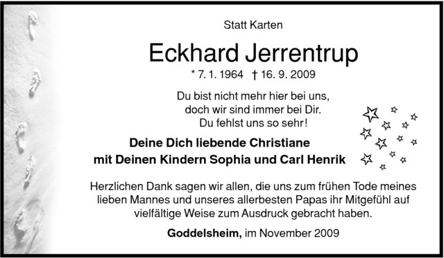  Traueranzeige für Eckhard Jerrentrup vom 09.11.2009 aus Westfälische Nachrichten