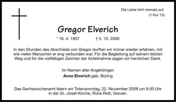 Anzeige von Gregor Elverich von Westfälische Nachrichten