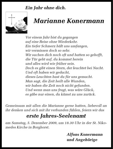  Traueranzeige für Marianne Konermann vom 28.11.2009 aus Westfälische Nachrichten