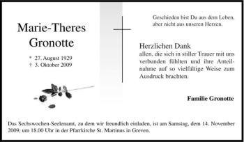 Anzeige von Marie-Theres Gronotte von Westfälische Nachrichten