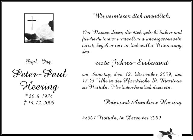  Traueranzeige für Peter-Paul Heering vom 05.12.2009 aus Westfälische Nachrichten