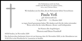Anzeige von Paula Voß von Westfälische Nachrichten